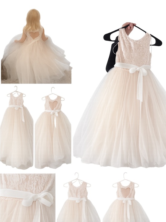 David's Bridal Other - David's Bridal Blush Lace & Tulle Flower Girl Dress with Ribbon Sash